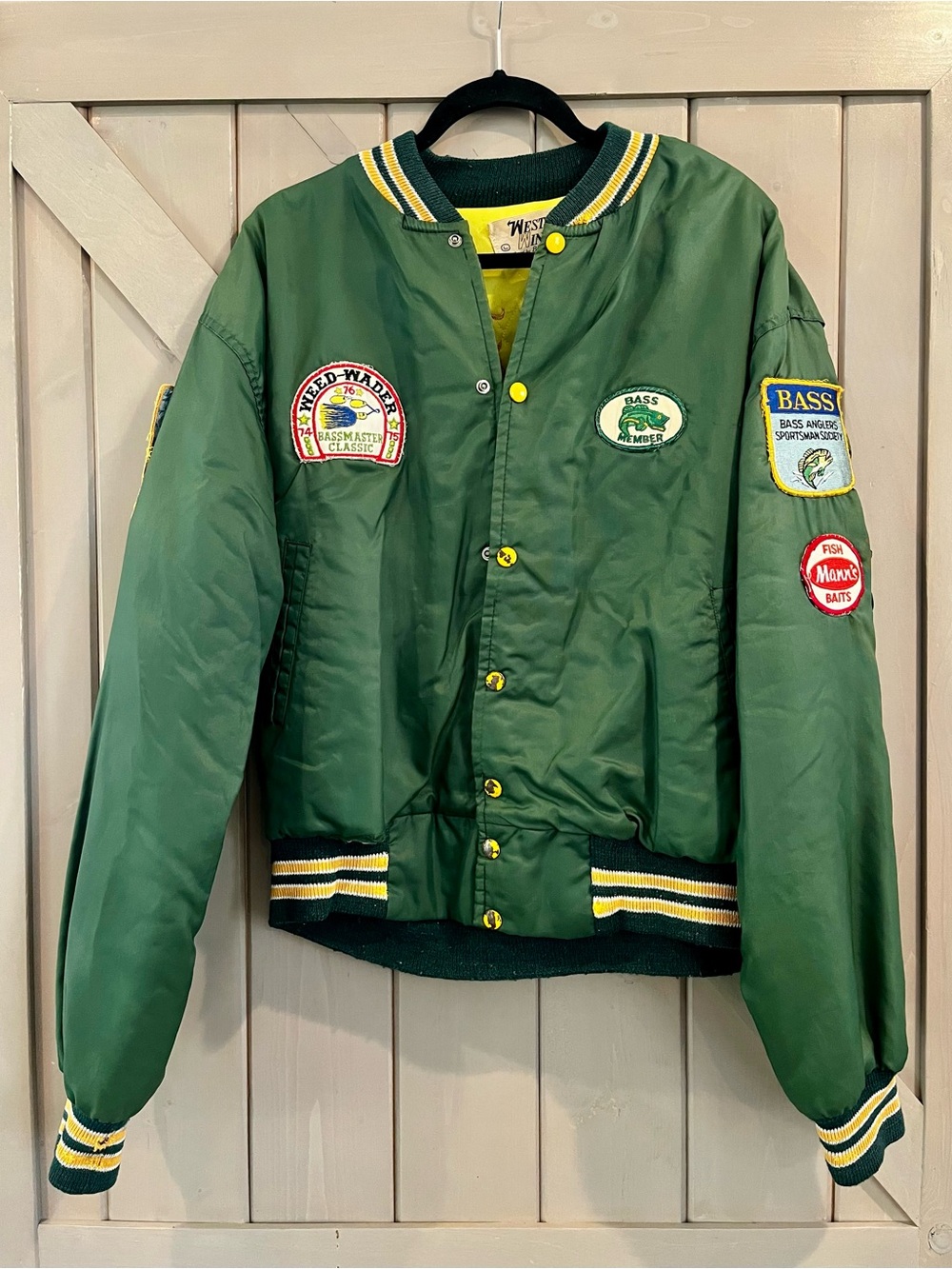 Classic, Vintage, West Wind Sterling Heights Bass Anglers green bomber jacket
